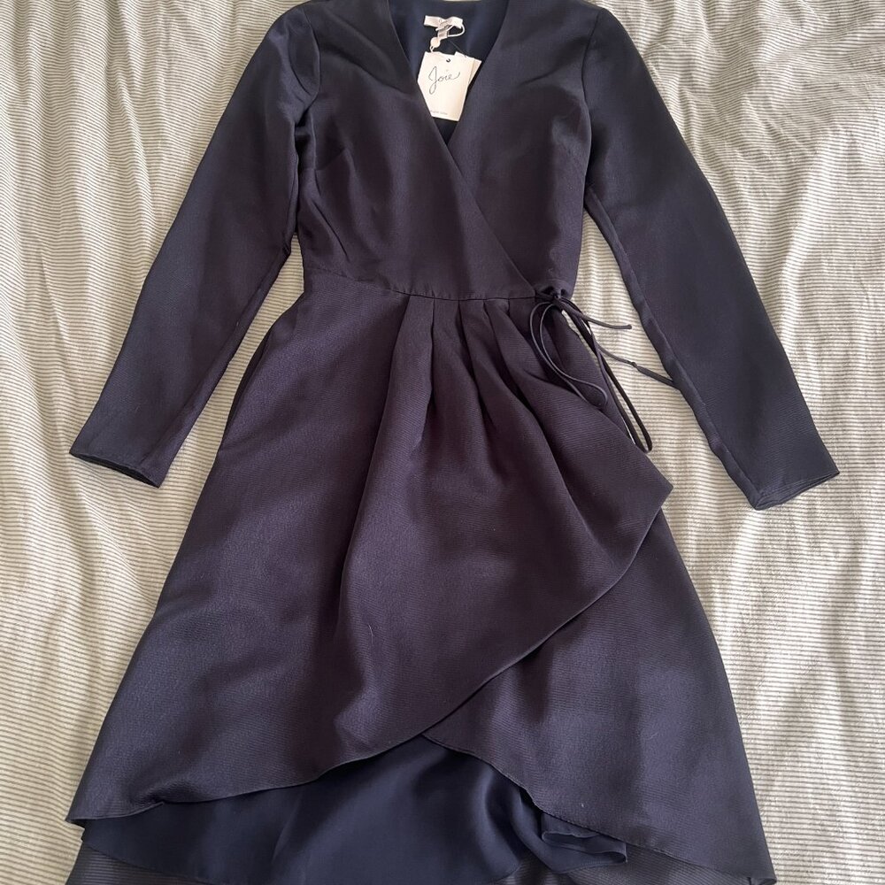 Joie Miltona Midnight Blue High Low Long Sleeve Wrap Dress - Picture 2 of 7